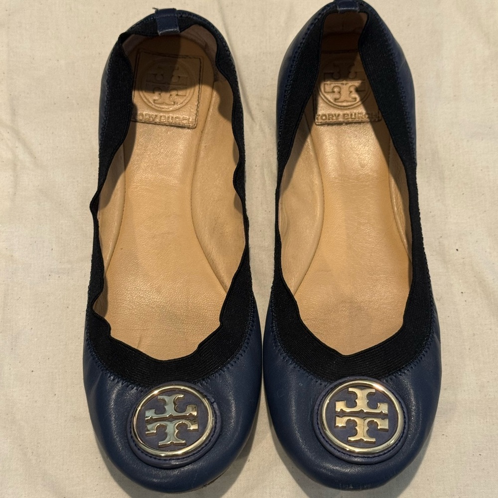 Tory Burch Dark Blue Leather Flats